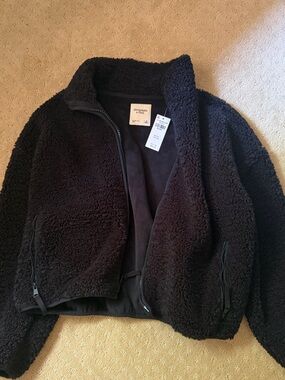 Abercrombie & Fitch Black Sherpa Zip Jacket